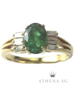 Alternative view of 18K Y/G EMERALD WITH DIAMOND RING TP6-0.27CTS EM1-1.45CTS 4.02G (WITH CERT) (SIZE 14.5) [NETT $1,688.00]