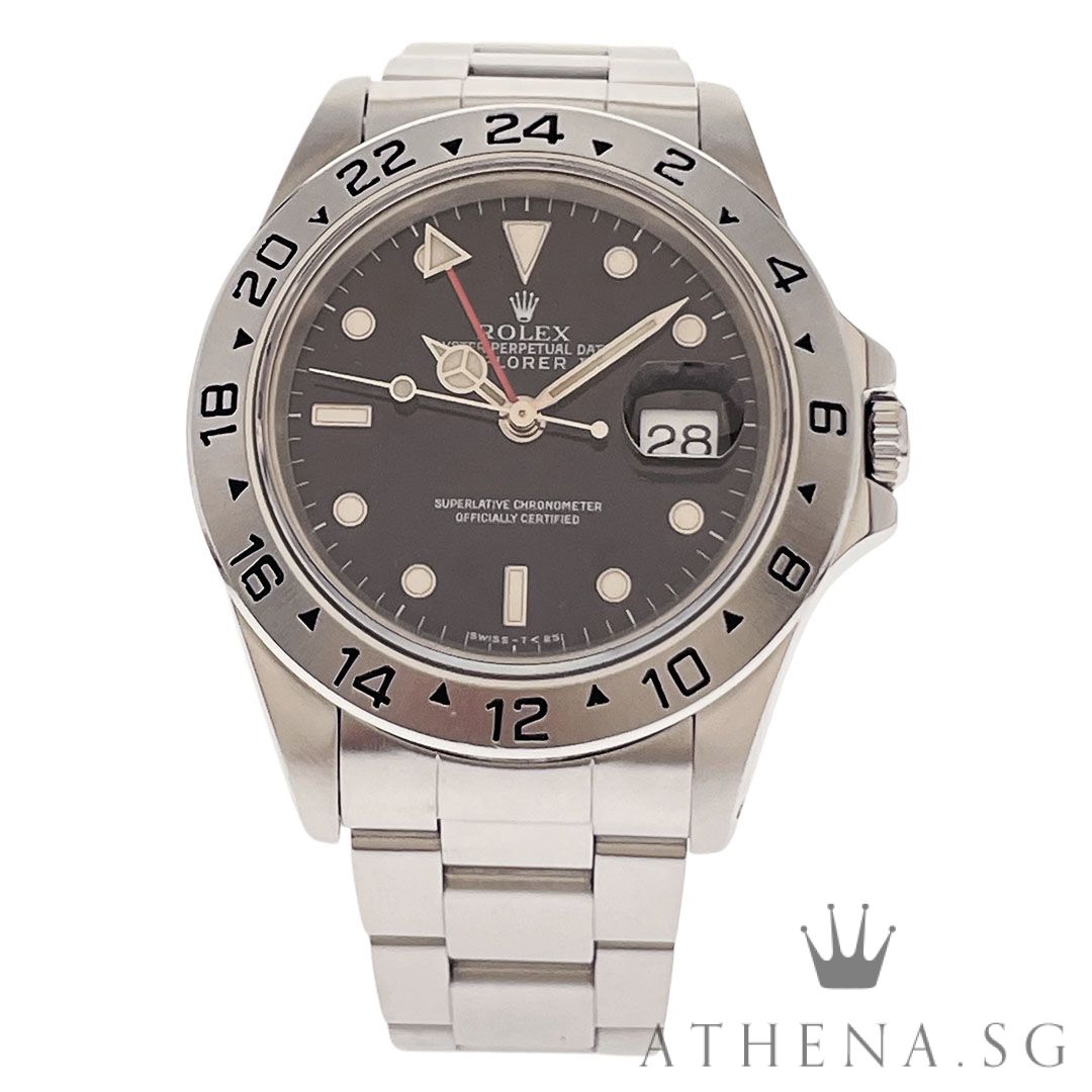 ROLEX OYSTER PERPETUAL EXPLORER II DATE "X" SERIES "BLACK SWISS-T DIAL" WITH BOX & CERT DATED (01/1992) 16570