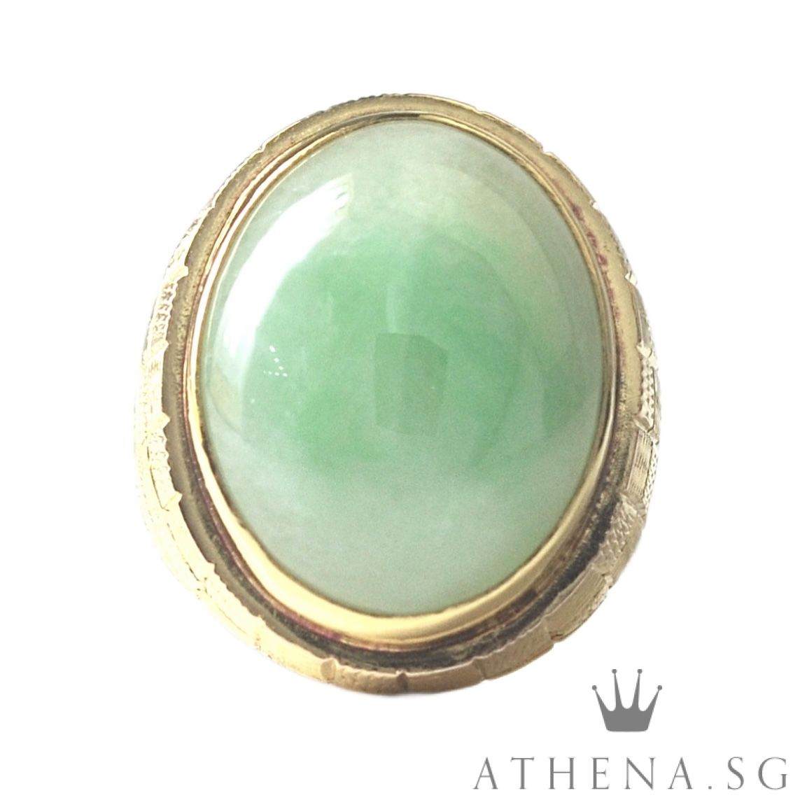 20K YG JADE RING 15.95G (SIZE 15.5) ($2,188.00 NETT)