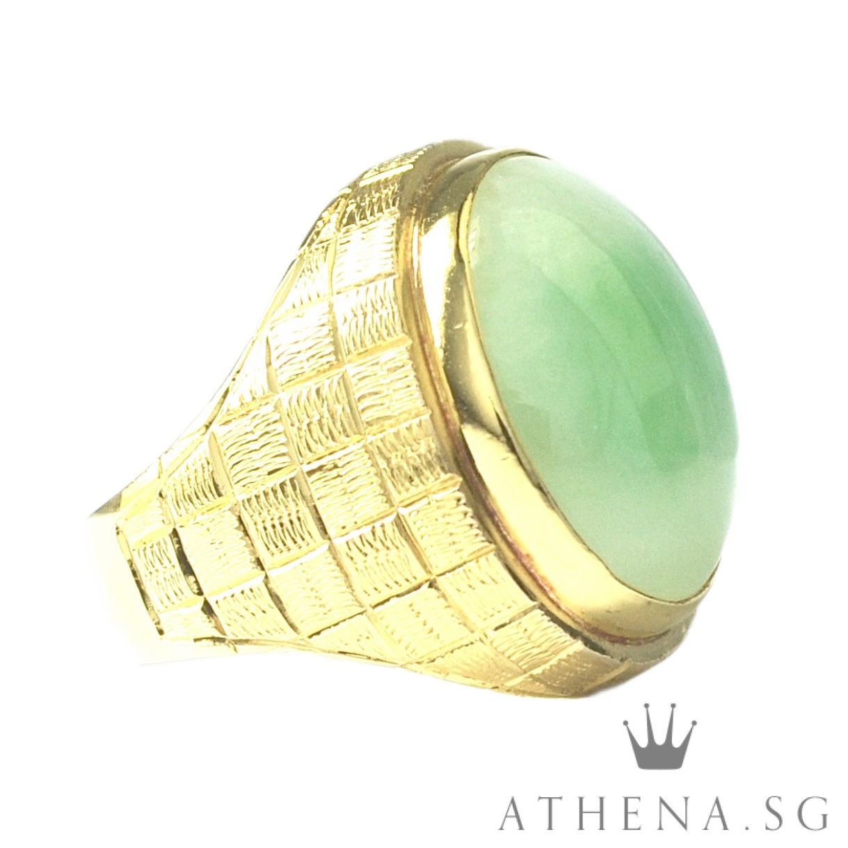 20K YG JADE RING 15.95G (SIZE 15.5) ($2,188.00 NETT) - Image 3