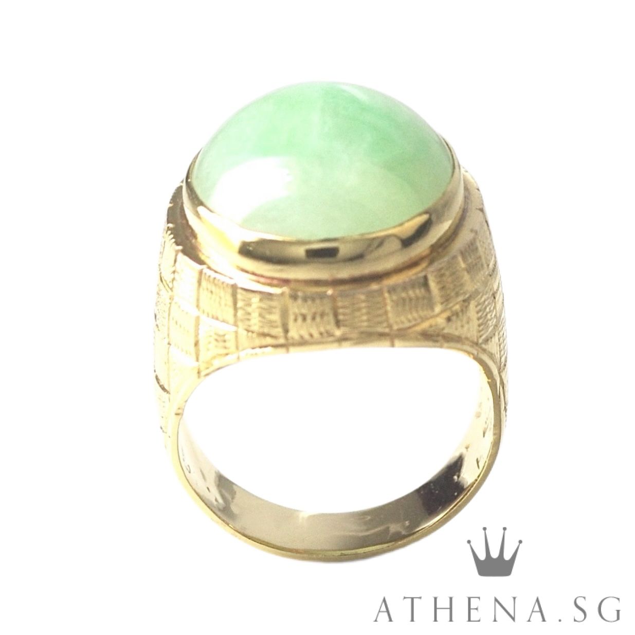 20K YG JADE RING 15.95G (SIZE 15.5) ($2,188.00 NETT) - Image 4