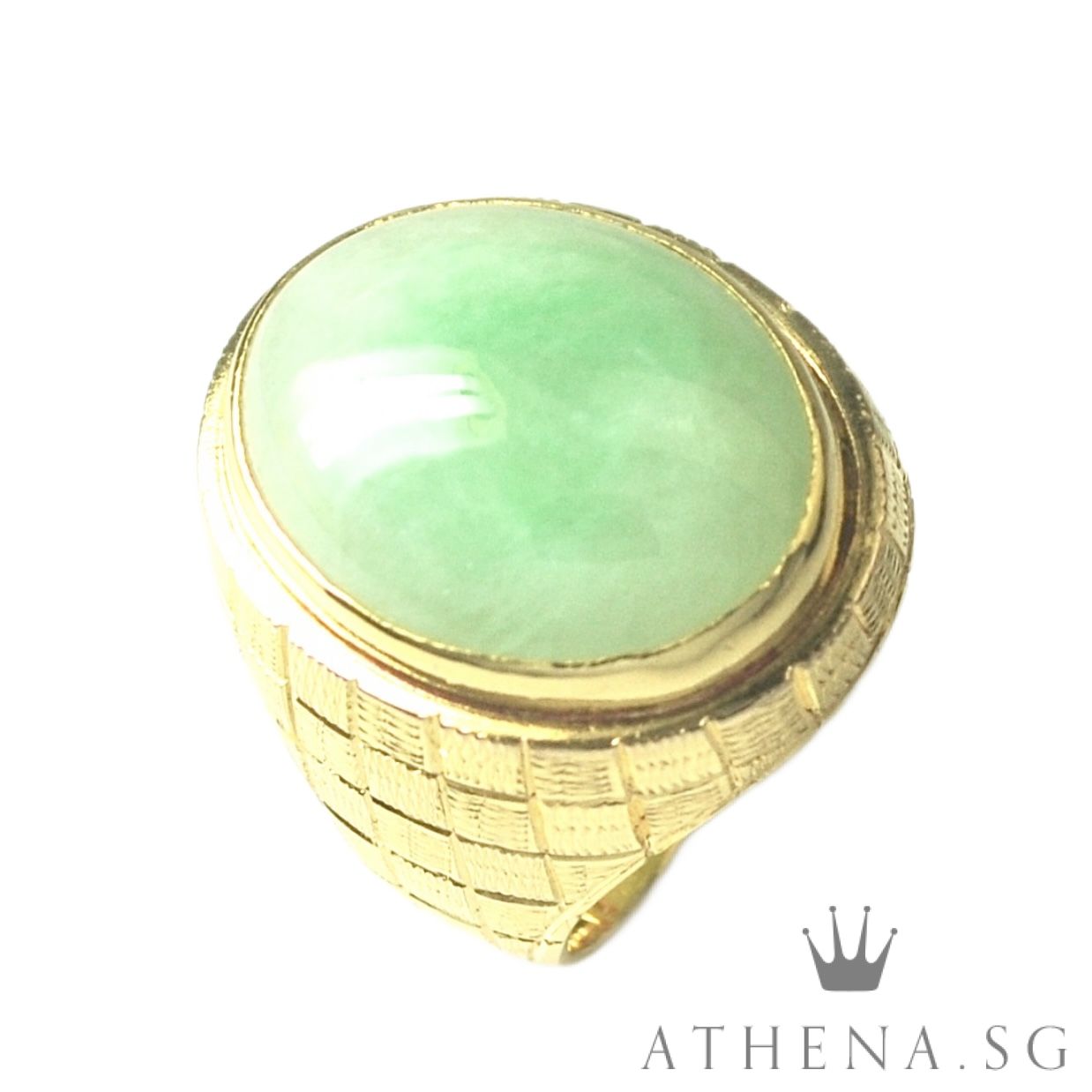 20K YG JADE RING 15.95G (SIZE 15.5) ($2,188.00 NETT) - Image 5