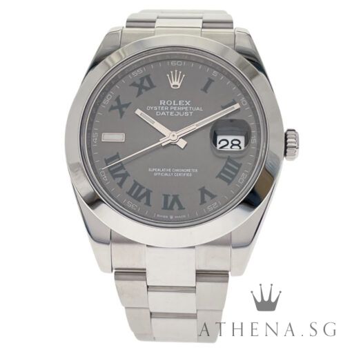 ROLEX MENS OYSTER PERPETUAL DATEJUST 41 "AN" SERIES "WIMBLEDON SLATE GREY ROMAN DIAL" WITH BOX & CERT DATED (07/2018) 126300