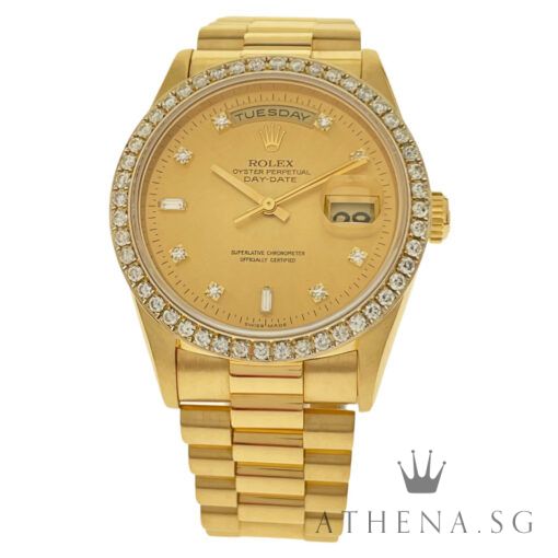 ROLEX 18K YELLOW GOLD OYSTER PERPETUAL DAY-DATE "W" SERIES "CHAMPAGNE DIAMOND CUT DIAL" (WATCH ONLY) 18238