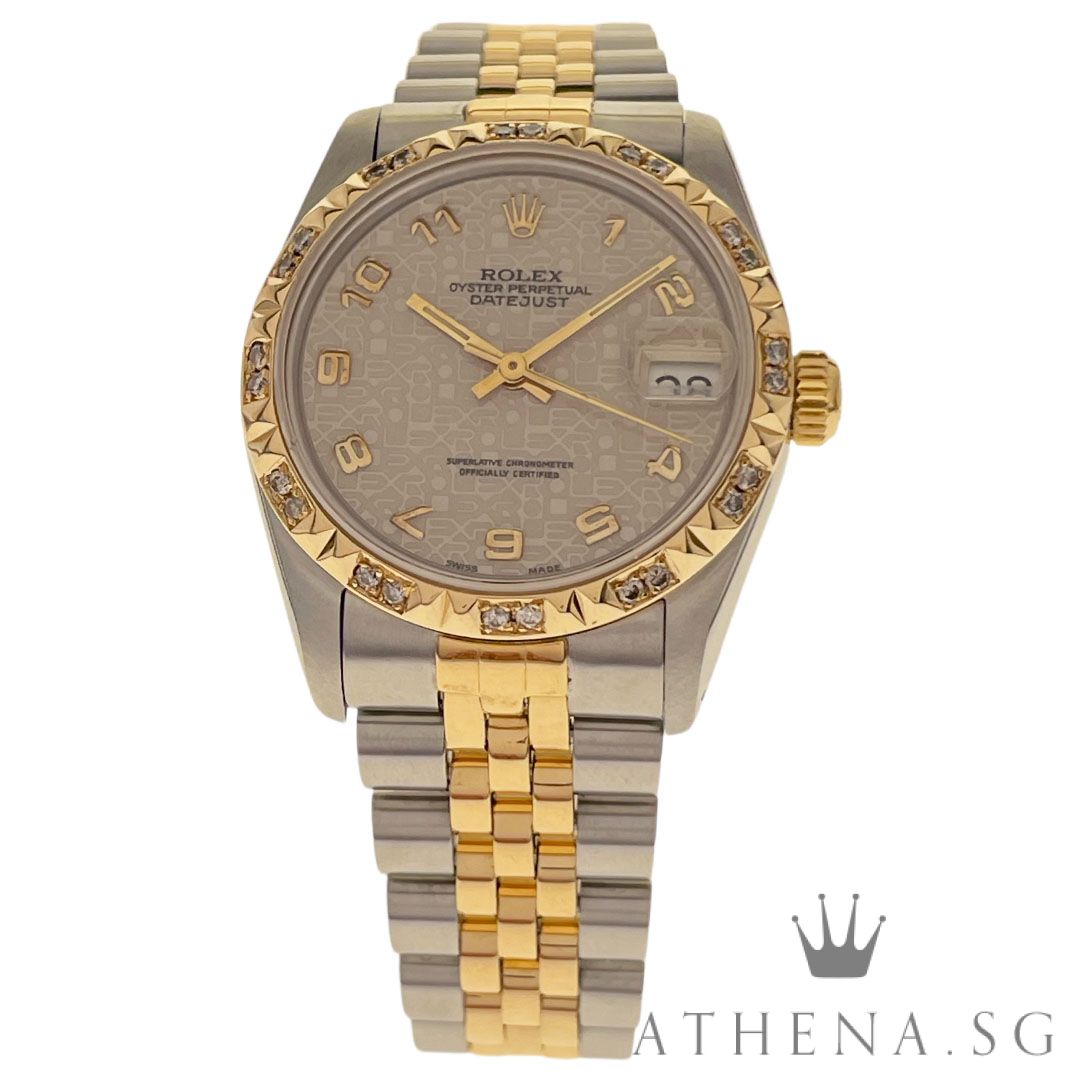 ROLEX 18K HALF YELLOW GOLD OYSTER PERPETUAL MID SIZE 31MM DATEJUST "N" SERIES "COMPUTER NUMERAL DIAL" (WATCH ONLY) 68273