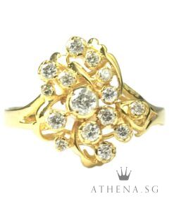 18K YG ANTIQUE DESIGN DIAMOND RING D15-0.40CTS 3.17G (SIZE 14.5) [NETT $798.00]
