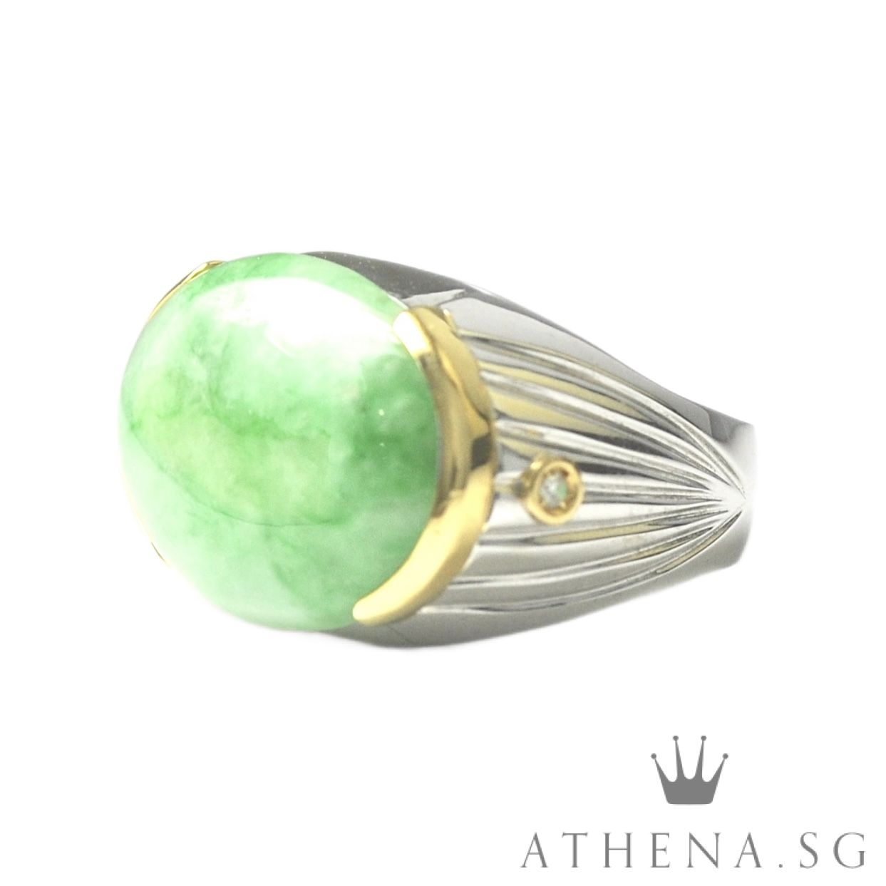 TYPE "A" 18K WG NATURAL JADE RING WITH DIAMOND D2-0.04CTS 12.97G (WITH CERT) (SIZE 22.5) - Image 3