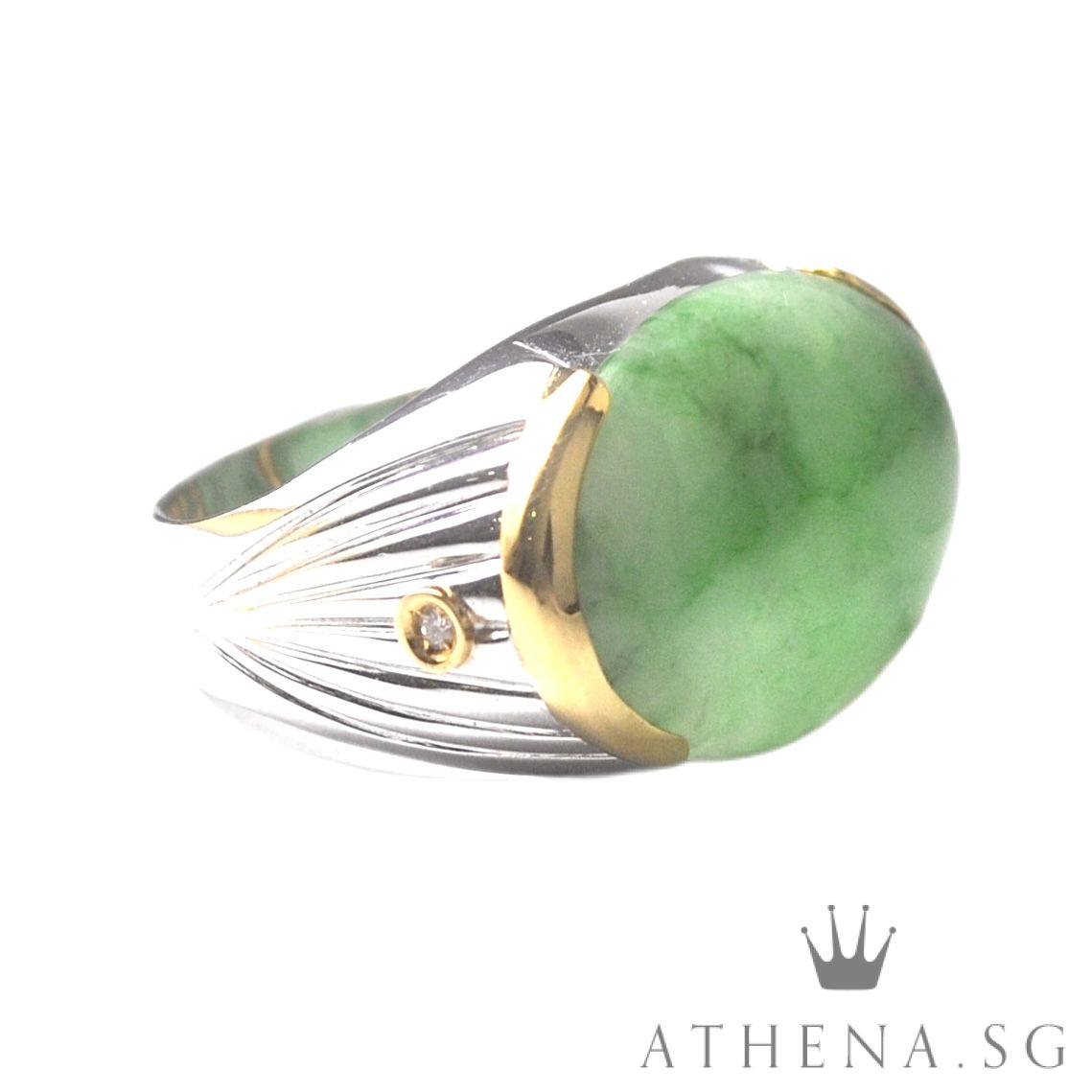 TYPE "A" 18K WG NATURAL JADE RING WITH DIAMOND D2-0.04CTS 12.97G (WITH CERT) (SIZE 22.5) - Image 4