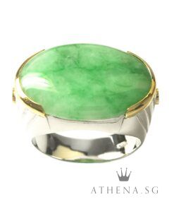 TYPE "A" 18K WG NATURAL JADE RING WITH DIAMOND D2-0.04CTS 12.97G (WITH CERT) (SIZE 22.5)