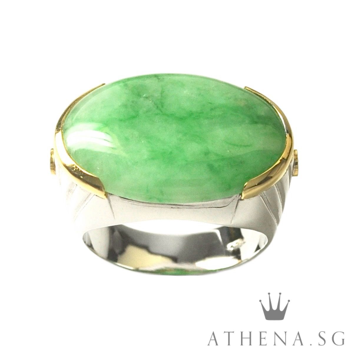 TYPE "A" 18K WG NATURAL JADE RING WITH DIAMOND D2-0.04CTS 12.97G (WITH CERT) (SIZE 22.5)