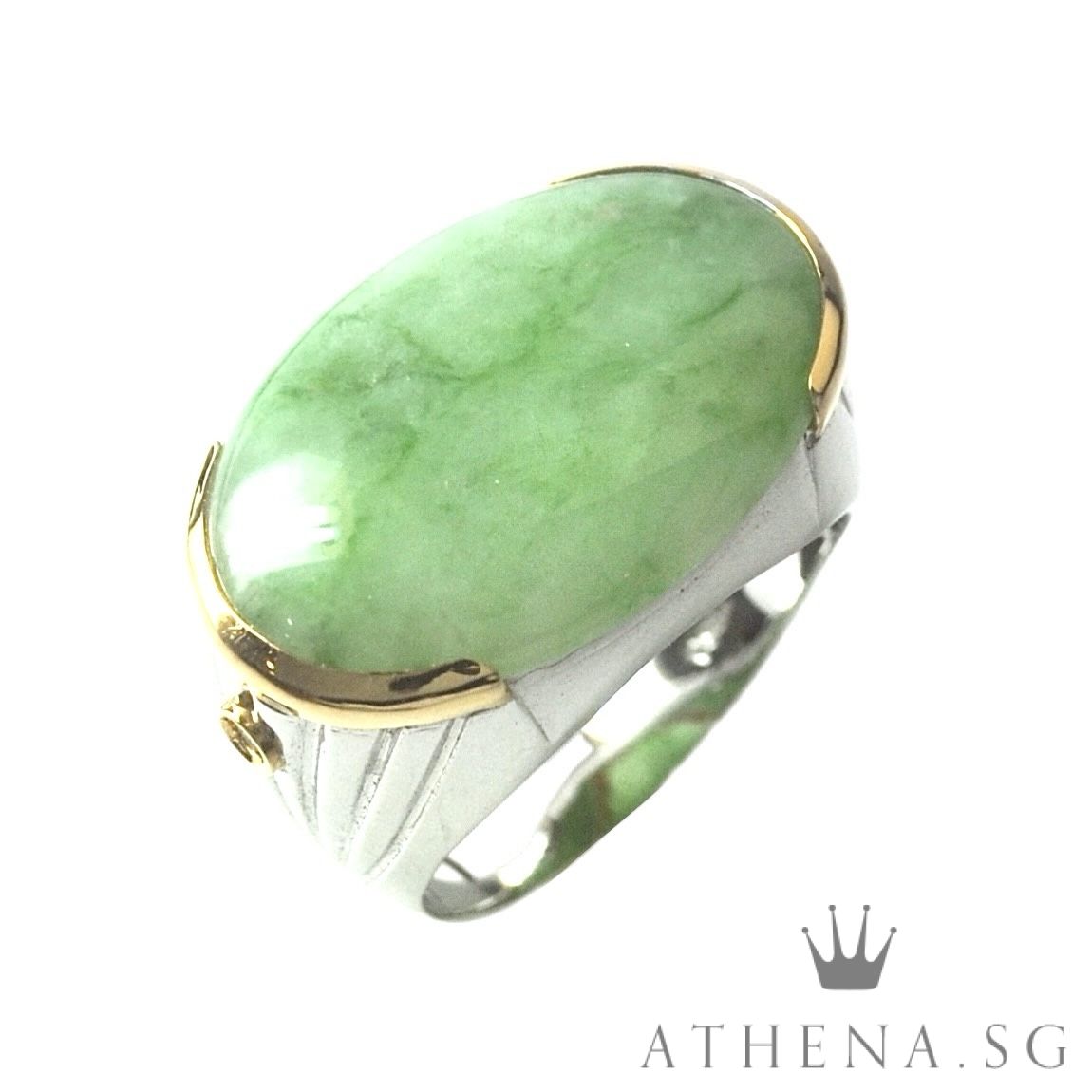 TYPE "A" 18K WG NATURAL JADE RING WITH DIAMOND D2-0.04CTS 12.97G (WITH CERT) (SIZE 22.5) - Image 5