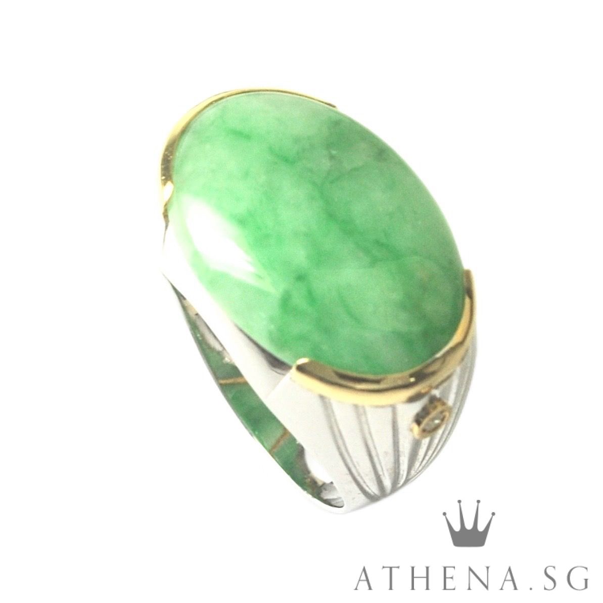 TYPE "A" 18K WG NATURAL JADE RING WITH DIAMOND D2-0.04CTS 12.97G (WITH CERT) (SIZE 22.5) - Image 6