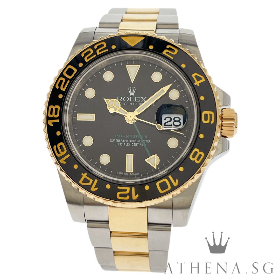 ROLEX 18K HALF YELLOW GOLD ROLESOR OYSTER PERPETUAL GMT MASTER II "AN" SERIES WITH BOX & CERT DATED (01/2017) 116713LN