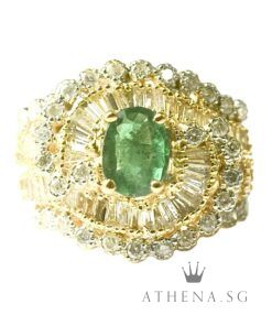 18K YG EMERALD RING WITH DIAMOND D-1.79CTS 11.02G (SIZE 16) (WITH CERT) [NETT $2,988.00]