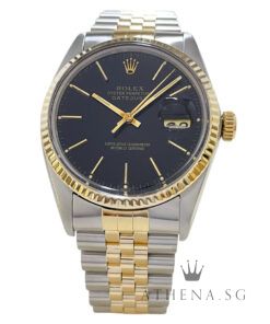ROLEX HALF YELLOW GOLD MENS SIZE OYSTER PERPETUAL DATEJUST 36MM "6MIL" SERIES "BLACK INDEX DIAL" (WATCH ONLY) 16013