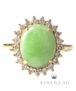 18K YG JADE RING WITH DIAMOND D22-0.44CTS 6.84G (SIZE 11.5) [NETT $1,488.00]