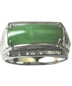 Alternative view of TYPE "A" 18K WG JADE RING WITH DIAMOND D30-0.30CTS 8.99G (WITH CERT) (SIZE 17.5) [NETT $1,988.00]