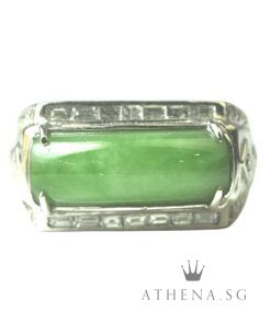 TYPE "A" 18K WG JADE RING WITH DIAMOND D30-0.30CTS 8.99G (WITH CERT) (SIZE 17.5) [NETT $1,988.00]