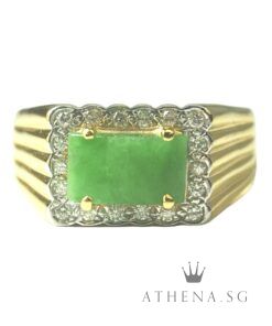 20K YG JADE RING WITH DIAMOND D18-0.30CTS 10.23G (SIZE 24) [NETT $1,988.00]