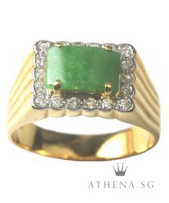 Alternative view of 20K YG JADE RING WITH DIAMOND D18-0.30CTS 10.23G (SIZE 24) [NETT $1,988.00]