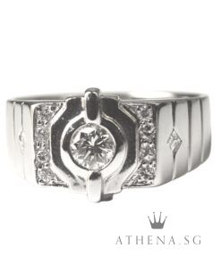 18K W/G DIAMOND RING D1-0.30CTS D8-0.16CTS 7.74G (SIZE 18) [NETT $1,588.00]
