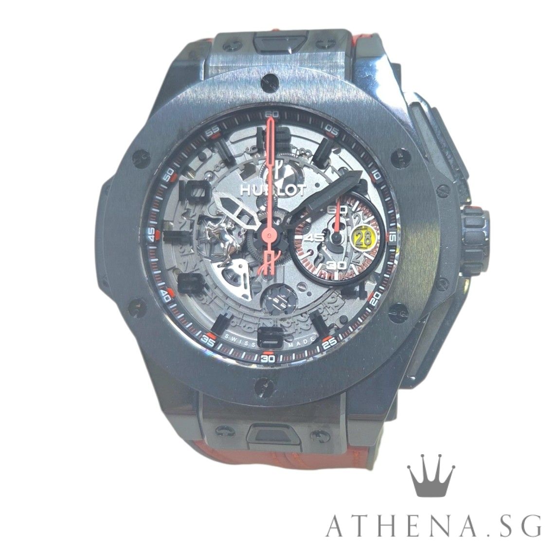 HUBLOT BIG BANG FERRARI ALL BLACK CERAMIC 45 "SKELETON DIAL" LIMITED EDITION 1000 PCS WITH BOX & CERT DATED 09/2013 401.CX.0123.VR