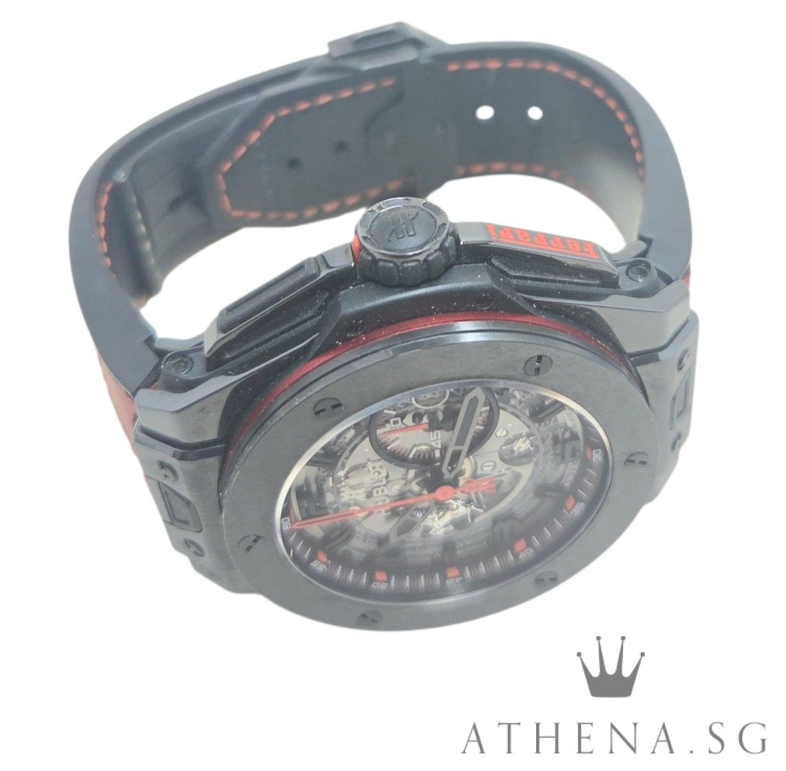 HUBLOT BIG BANG FERRARI ALL BLACK CERAMIC 45 "SKELETON DIAL" LIMITED EDITION 1000 PCS WITH BOX & CERT DATED 09/2013 401.CX.0123.VR - Image 2