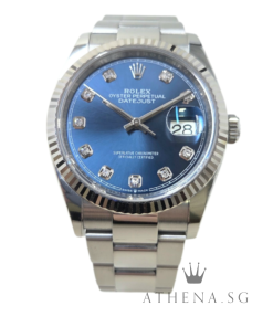 LIKE NEW!! ROLEX OYSTER PERPETUAL MENS SIZE DATEJUST 36 "AN" SERIES "BLUE DIAMOND DIAL" WITH BOX & CERT DATED (05/2024) (STILL UNDER AGENT WARRANTY) 126234