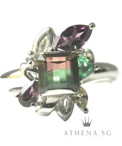 PT900 WG TOURMALINE RING WITH DIAMOND 9.38G (SIZE 18.5) [NETT $1,488.00]