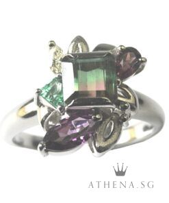 Alternative view of PT900 WG TOURMALINE RING WITH DIAMOND 9.38G (SIZE 18.5) [NETT $1,488.00]