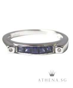 18KW BLUE SAPPHIRE DIAMOND RING D2-0.02CTS 2.86G (SIZE 14.5) [NETT $650.00]