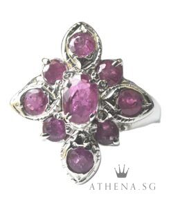 18K W/G FLOWER DESIGN RUBY RING 3.12G (SIZE 13.5) [NETT $688.00]