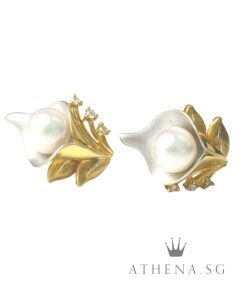20K 2 TONE PEARL DIAMOND EARSTUD D6-0.08CTS 6.01G [NETT $1,188.00]