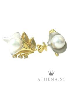 Alternative view of 20K 2 TONE PEARL DIAMOND EARSTUD D6-0.08CTS 6.01G [NETT $1,188.00]