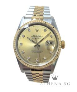ROLEX 18K HALF GOLD OYSTER PERPETUAL DATEJUST 36 "S" SERIES "CHAMPAGNE DIAMOND DIAL" WITH CERT DATED (04/1995) 16233