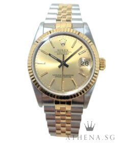 ROLEX 18K HALF YELLOW GOLD OYSTER PERPETUAL MID SIZE DATEJUST 31MM “E” SERIES “GOLD INDEX DIAL” WITH BOX & CERT DATED (01/1994) 68273