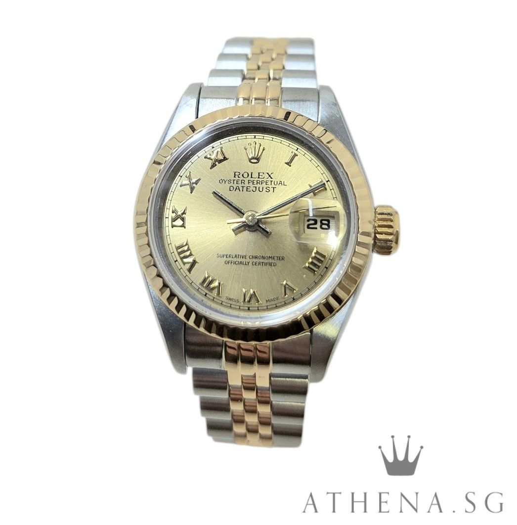 ROLEX 18K HALF YELLOW GOLD OYSTER PERPETUAL LADIES DATEJUST 26MM "T" SERIES "CHAMPAGNE ROMAN DIAL" (WATCH ONLY) 69173