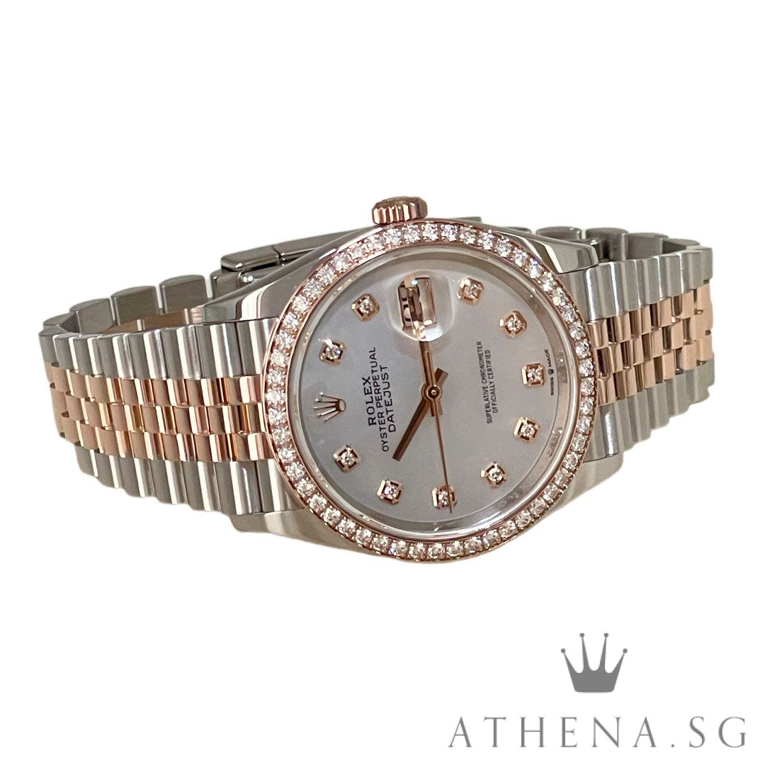 ROLEX EVEROSE ROLESOR OYSTER PERPETUAL DATEJUST 36 "AN" SERIES "MOP DIAMOND DIAL" WITH BOX & CERT DATED (04/2021) (STILL UNDER AGENT WARRANTY) 126281RBR - Image 2