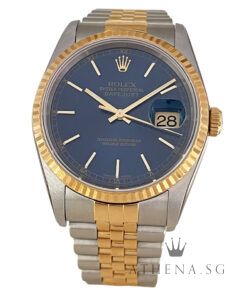 ROLEX 18K HALF YELLOW GOLD OYSTER PERPETUAL DATEJUST 36 "P" SERIES "BLUE INDEX DIAL" WITH SVC CERT DATED (10/2025) 16233