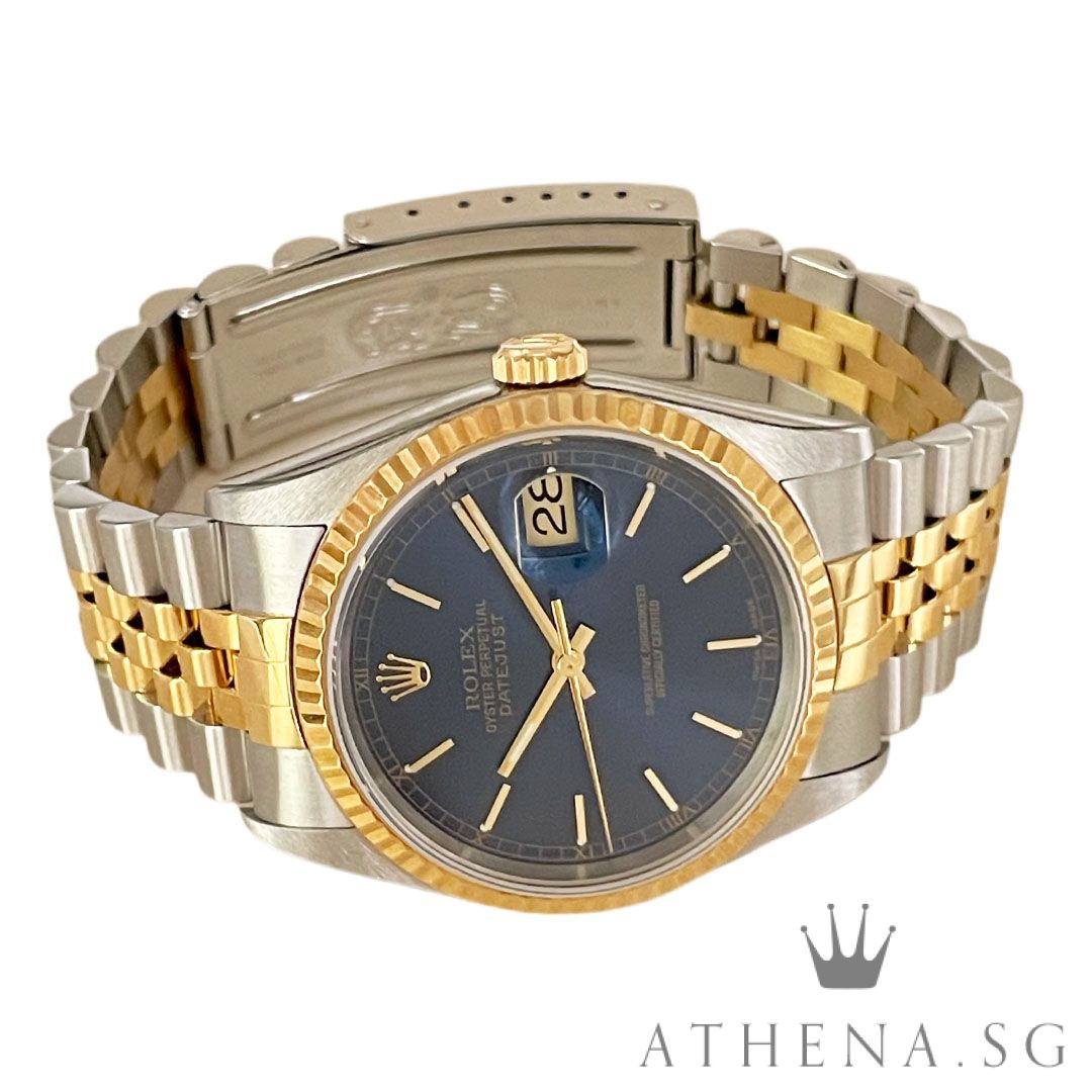 ROLEX 18K HALF YELLOW GOLD OYSTER PERPETUAL DATEJUST 36 "P" SERIES "BLUE INDEX DIAL" WITH SVC CERT DATED (10/2025) 16233 - Image 2