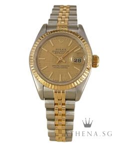 ROLEX 18K HALF YELLOW GOLD OYSTER PERPETUAL LADIES DATEJUST 26 "S" SERIES "CHAMPAGNE LINEN INDEX DIAL" (WATCH ONLY) 69173