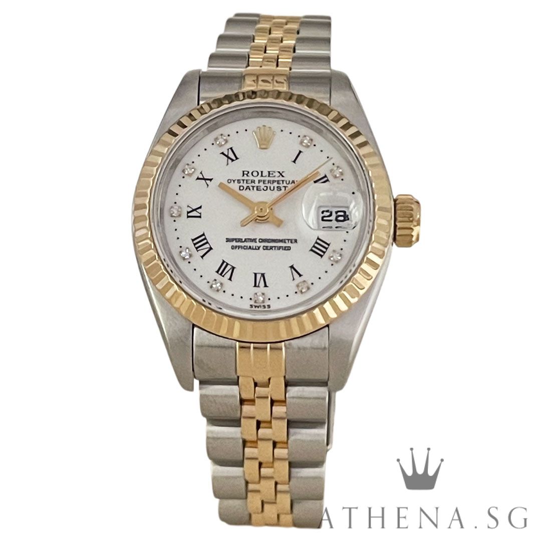ROLEX 18K HALF YELLOW GOLD OYSTER PERPETUAL LADIES DATEJUST 26 "T" SERIES "WHITE ROMAN DIAMOND DIAL" (WATCH ONLY) 69173