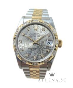 ROLEX 18K HALF YELLOW GOLD OYSTER PERPETUAL MID SIZE DATEJUST 31MM “X” SERIES “SILVER COMPUTER DIAMOND DIAL” WITH CUSTOMISED DIAMOND BEZEL 68273 (WATCH ONLY)