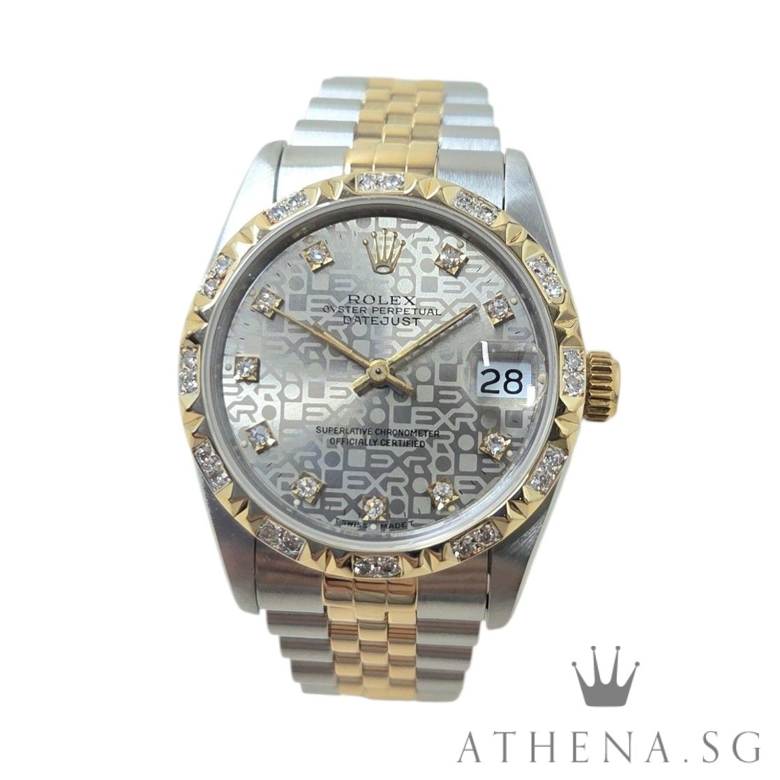 ROLEX 18K HALF YELLOW GOLD OYSTER PERPETUAL MID SIZE DATEJUST 31MM “X” SERIES “SILVER COMPUTER DIAMOND DIAL” WITH CUSTOMISED DIAMOND BEZEL 68273 (WATCH ONLY)