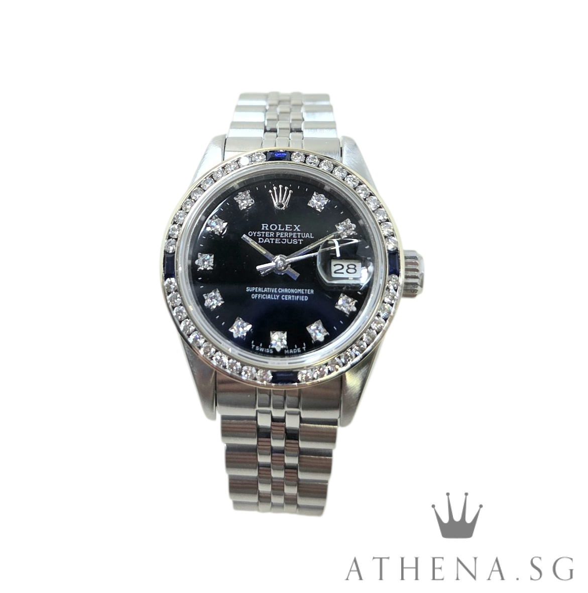 ROLEX LADIES OYSTER PERPETUAL DATEJUST "N" SERIES "BLACK DIAMOND DIAL" WITH CUSTOMISED DIAMOND BEZEL 69174 (WATCH ONLY)