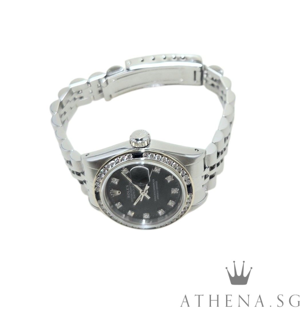 ROLEX LADIES OYSTER PERPETUAL DATEJUST "N" SERIES "BLACK DIAMOND DIAL" WITH CUSTOMISED DIAMOND BEZEL 69174 (WATCH ONLY) - Image 2