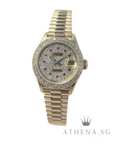 ROLEX YELLOW GOLD LADIES DATEJUST "L" SERIES "CUSTOMISED BEZEL AND DIAMOND DIAL WITH RUBY" (WATCH ONLY) 69178