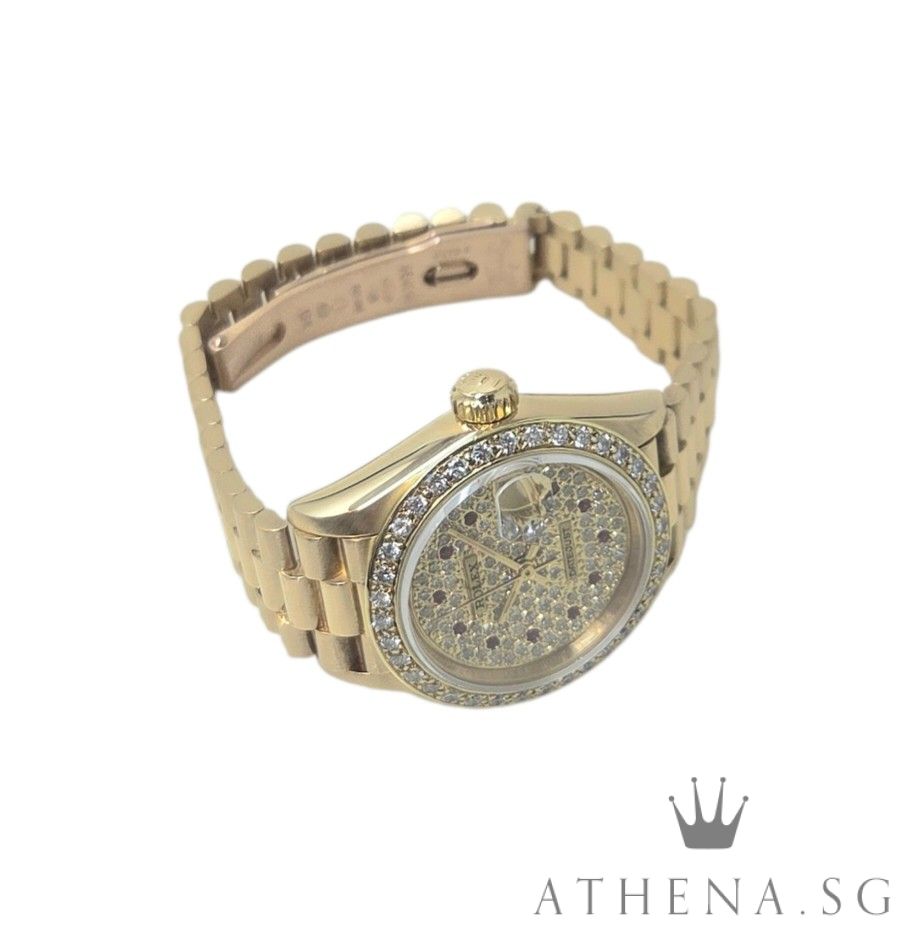 ROLEX YELLOW GOLD LADIES DATEJUST "L" SERIES "CUSTOMISED BEZEL AND DIAMOND DIAL WITH RUBY" (WATCH ONLY) 69178 - Image 2