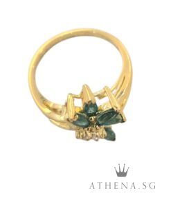 Alternative view of 18K YELLOW GOLD EMERALD DIAMOND RING D3-0.06CTS 3.18G (SIZE 14.5) [NETT $698.00]