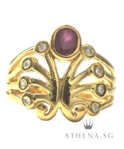 20K YG RUBY WITH DIAMOND RING D8-0.12CTS 6.13G (SIZE 11.5) [NETT $1,388.00]